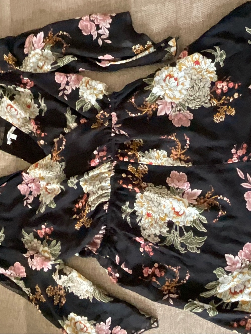 Charlotte Russe Black Satin Floral romper  with Pink & Cream Blooms